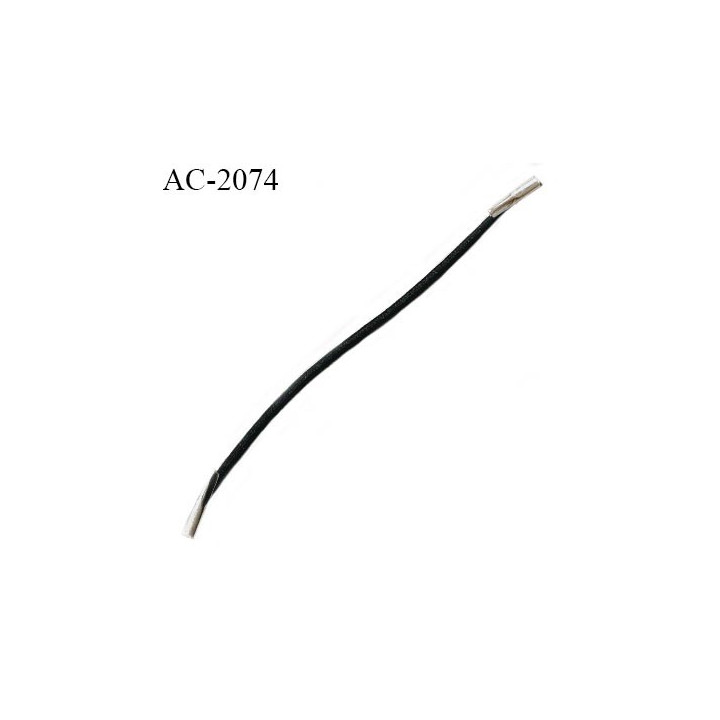 Lien élastique avec 2 embouts en métal chromé couleur noir longueur 11 cm allongement + 160% diamètre élastique 2 mm