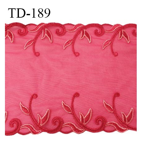 Dentelle brodée 15 cm haut de gamme couleur framboise largeur 15 cm prix pour un mètre