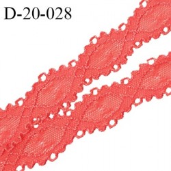 Dentelle extensible 20 mm haut de gamme couleur rose corail ou papaye largeur 20 mm fabriqué en France prix au mètre