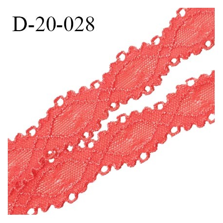 Dentelle extensible 20 mm haut de gamme couleur rose corail ou papaye largeur 20 mm fabriqué en France prix au mètre