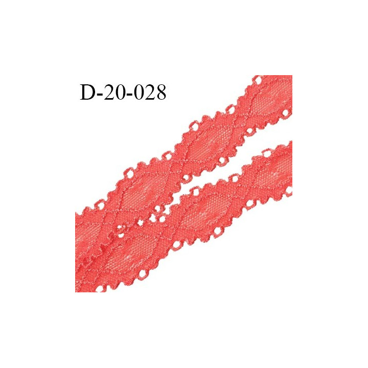 Dentelle extensible 20 mm haut de gamme couleur rose corail ou papaye largeur 20 mm fabriqué en France prix au mètre