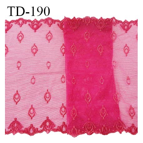 Dentelle brodée 21 cm haut de gamme couleur rose fuchsia largeur 21 cm prix pour un mètre