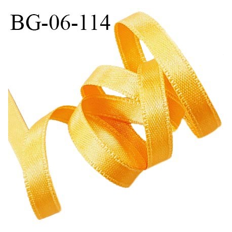 Galon ruban 6 mm satin couleur jaune légèrement orangé brillant lumineux double face très solide largeur 6 mm prix au mètre