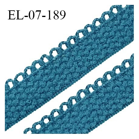 Elastique lingerie 7 mm + 2 mm picots couleur bleu canard grande marque fabriqué en France largeur 7 mm + 2 prix au mètre