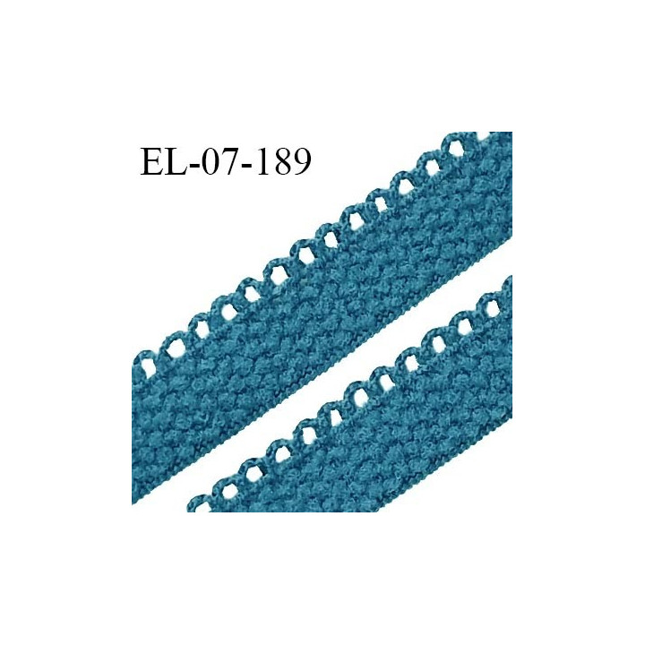 Elastique lingerie 7 mm + 2 mm picots couleur bleu canard grande marque fabriqué en France largeur 7 mm + 2 prix au mètre