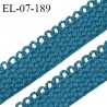 Elastique lingerie 7 mm + 2 mm picots couleur bleu canard grande marque fabriqué en France largeur 7 mm + 2 prix au mètre