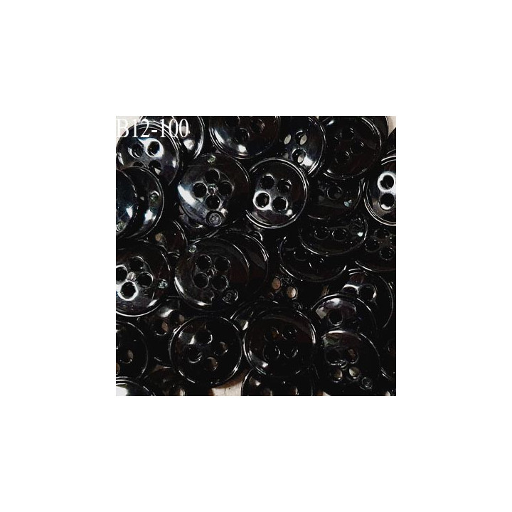 Bouton 12 mm pvc couleur noir brillant 4 trous diamètre 12 mm épaisseur 2 mm prix à l'unité