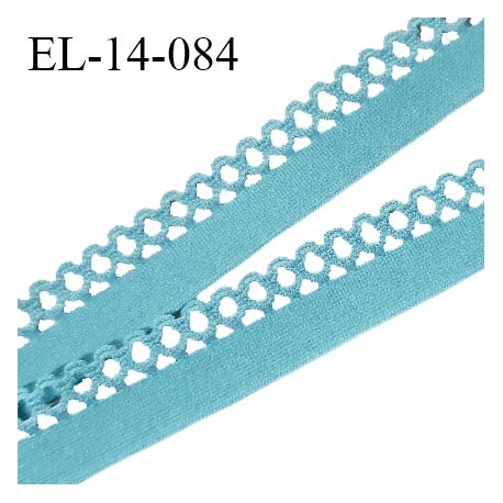 Elastique 14 mm lingerie picot couleur bleu turquoise haut de gamme largeur de la bande 8 mm + 6 mm de picots prix au mètre