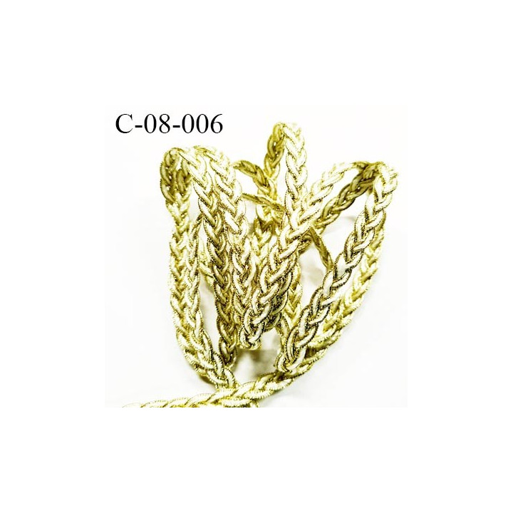 Tresse galon cordon plat largeur 8 mm épaisseur 2.3 mm couleur blanc et or brillant style lurex  prix au mètre