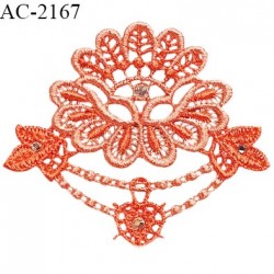 Guipure décor ornement spécial lingerie haut de gamme motif à coudre couleur corail largeur 5.5 cm hauteur 5 cm prix à l'unité