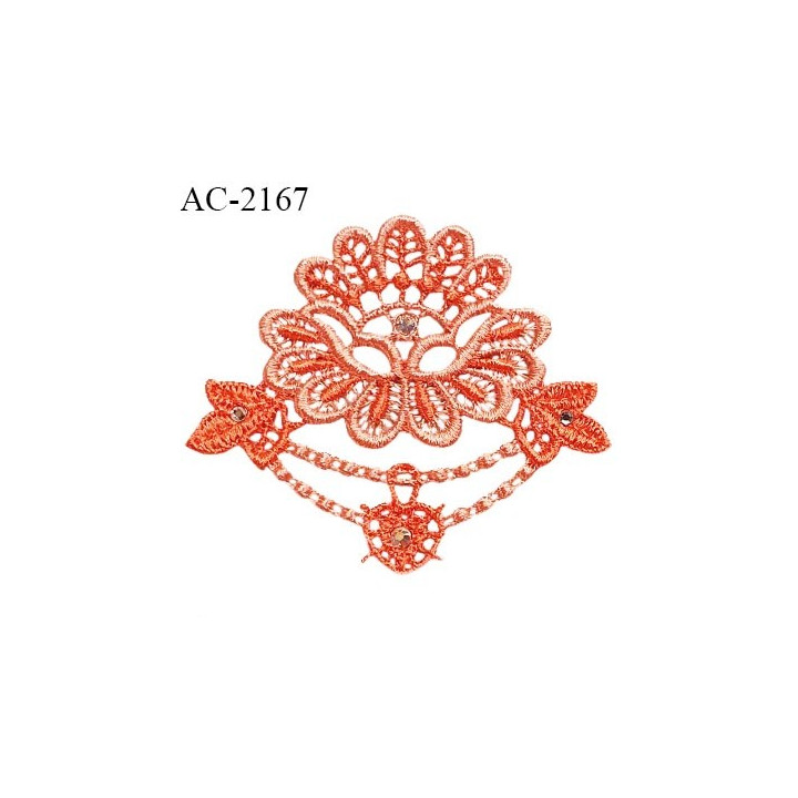 Guipure décor ornement spécial lingerie haut de gamme motif à coudre couleur corail largeur 5.5 cm hauteur 5 cm prix à l'unité