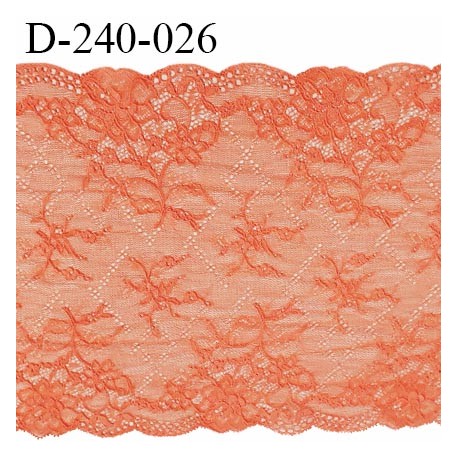 Tissu dentelle 23 cm extensible haut de gamme largeur 23 cm couleur orange corail ou mangue prix pour 1 mètre