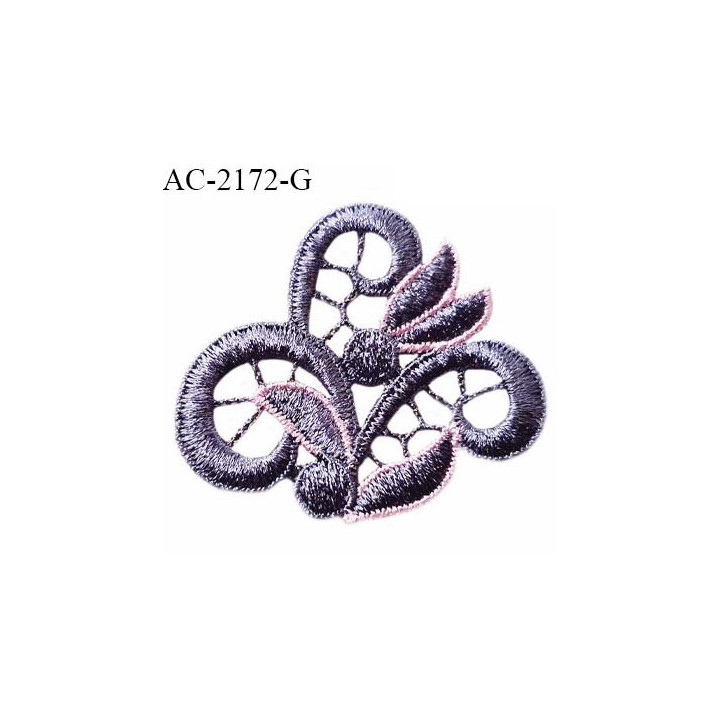 Guipure décor ornement spécial lingerie haut de gamme motif à coudre couleur violet grisé et rose