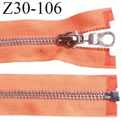 Fermeture zip 30 cm couleur corail séparable largeur 3 cm glissière métal couleur argent prix à l'unité