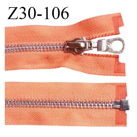 Fermeture zip 30 cm couleur orange corail séparable largeur 3 cm glissière métal couleur chrome prix à l'unité