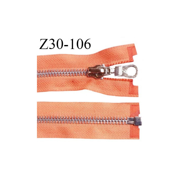 Fermeture zip 30 cm couleur orange corail séparable largeur 3 cm glissière métal couleur chrome prix à l'unité