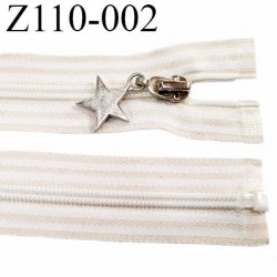 Fermeture zip à glissière longueur 110 cm largeur 3.2 cm couleur blanc et beige séparable zip nylon prix à la pièce