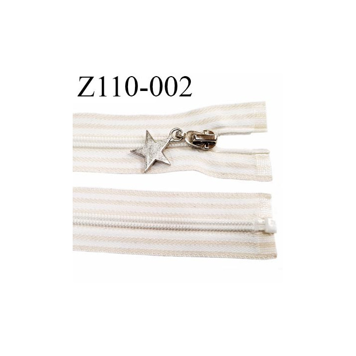 Fermeture zip à glissière longueur 110 cm largeur 3.2 cm couleur blanc et beige séparable zip nylon prix à la pièce