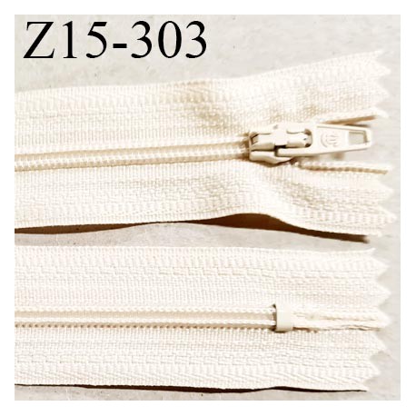 Fermeture zip 15 cm couleur crème non séparable largeur 2.5 cm glissière nylon largeur 4 mm longueur 15 cm prix à l'unité