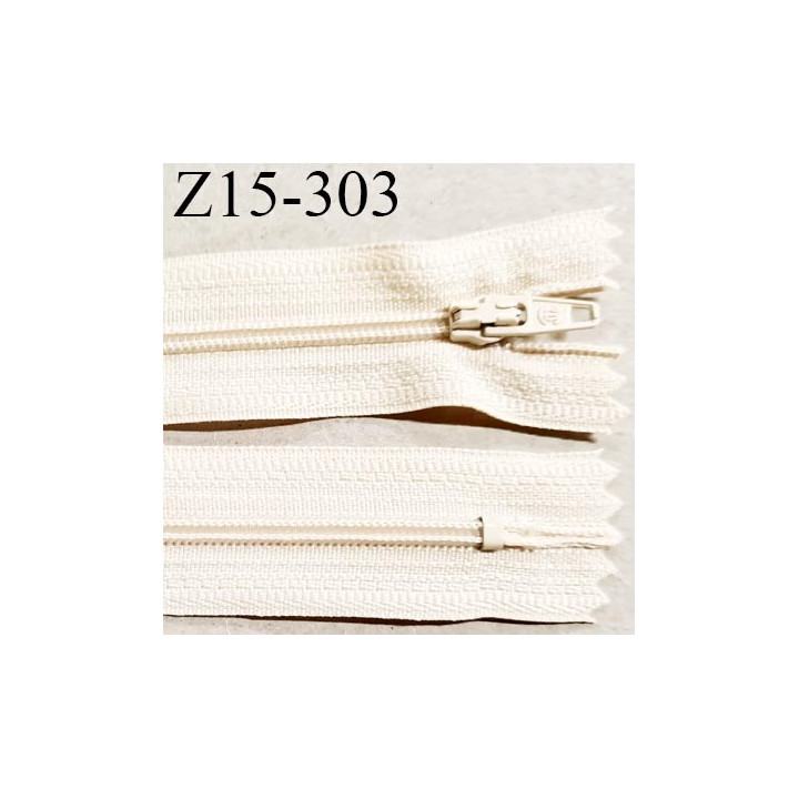 Fermeture zip 15 cm couleur crème non séparable largeur 2.5 cm glissière nylon largeur 4 mm longueur 15 cm prix à l'unité