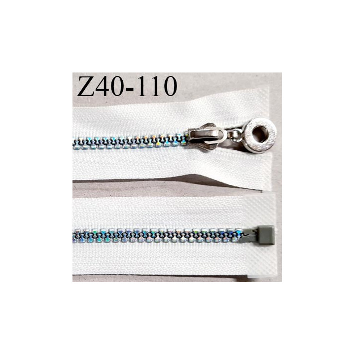Fermeture zip 40 cm séparable couleur blanc largeur 3.2 cm zip moulée holographique longueur 40 cm prix à la pièce
