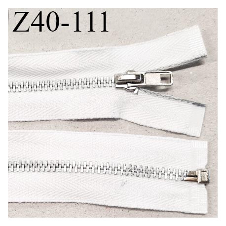 Fermeture zip 40 cm couleur blanc longueur 40 cm largeur 3 cm non séparable glissière métal largeur 5 mm prix à l'unité