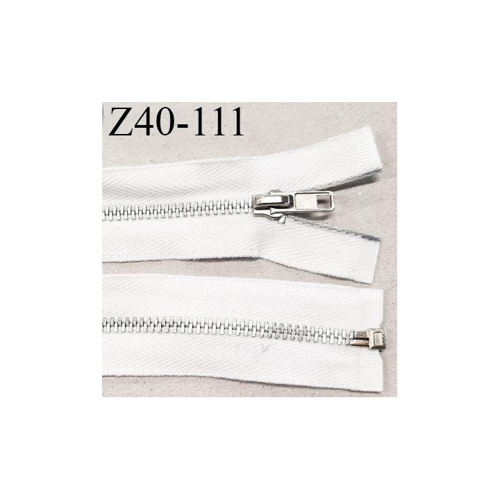 Fermeture zip 40 cm couleur blanc longueur 40 cm largeur 3 cm non séparable glissière métal largeur 5 mm prix à l'unité