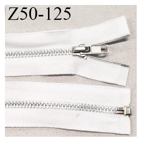 Fermeture zip 50 cm couleur blanc longueur 50 cm largeur 3 cm non séparable glissière métal largeur 5 mm prix à l'unité