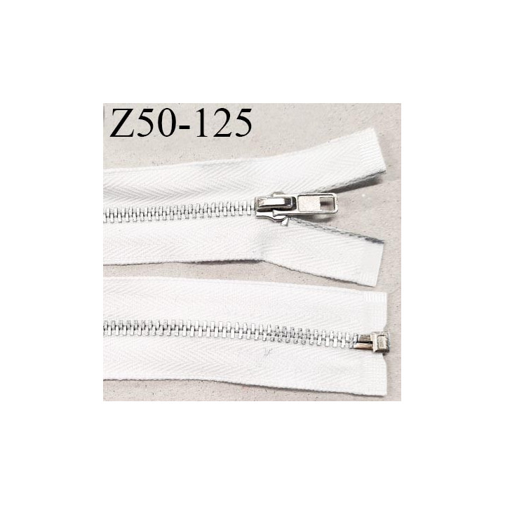 Fermeture zip 50 cm couleur blanc longueur 50 cm largeur 3 cm non séparable glissière métal largeur 5 mm prix à l'unité