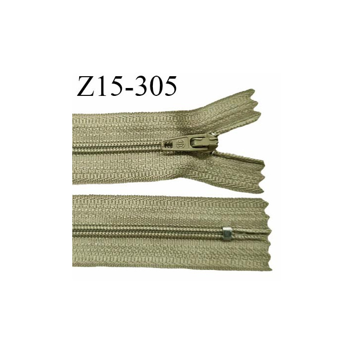 Fermeture zip 15 cm couleur vert kaki clair non séparable largeur 2.5 cm glissière nylon prix à l'unité