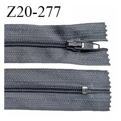Fermeture zip 20 cm non séparable couleur gris glissière nylon largeur 5 mm longueur 20 cm largeur 27 mm prix à l'unité