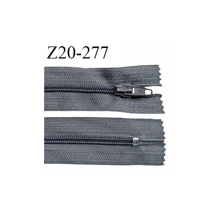 Fermeture zip 20 cm non séparable couleur gris glissière nylon largeur 5 mm longueur 20 cm largeur 27 mm prix à l'unité