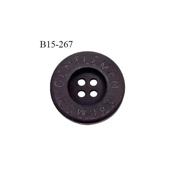 Bouton 15 mm en pvc couleur taupe foncé anthracite inscription Gentleman Farmer 4 trous prix à la pièce