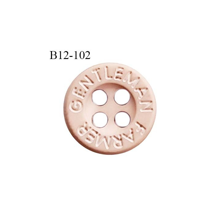 Bouton 12 mm en pvc couleur beige rosé inscription Gentleman Farmer 4 trous diamètre 12 mm épaisseur 3 mm prix à la pièce