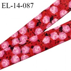 Elastique 14 mm lingerie couleur framboise motif rose haut de gamme largeur 14 mm allongement +60% prix au mètre