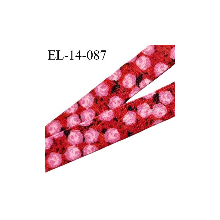 Elastique 14 mm lingerie couleur framboise motif rose haut de gamme largeur 14 mm allongement +60% prix au mètre