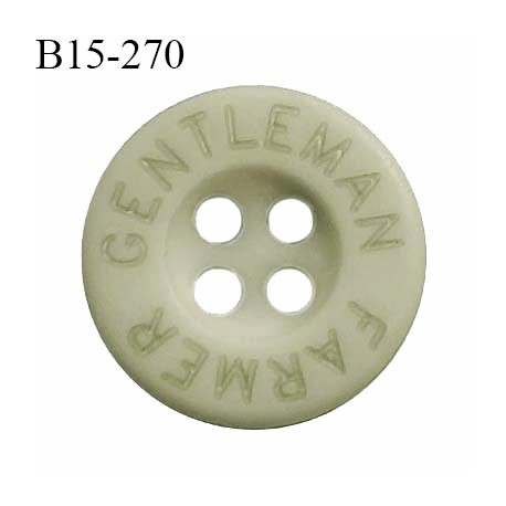 Bouton 15 mm en pvc couleur vert inscription Gentleman Farmer 4 trous diamètre 15 mm épaisseur 3 mm prix à la pièce