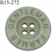 Bouton 15 mm en pvc couleur vert de gris inscription Gentleman Farmer 4 trous diamètre 15 mm épaisseur 3 mm prix à la pièce