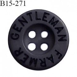 Bouton 15 mm en pvc couleur anthracite tirant vers le bleu inscription Gentleman Farmer 4 trous prix à la pièce