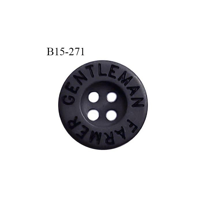 Bouton 15 mm en pvc couleur anthracite tirant vers le bleu inscription Gentleman Farmer 4 trous prix à la pièce