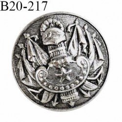 Bouton 20 mm métal très haut de gamme fabriqué pour une grande marque couleur argent vieilli avec motif blason prix à l'unité