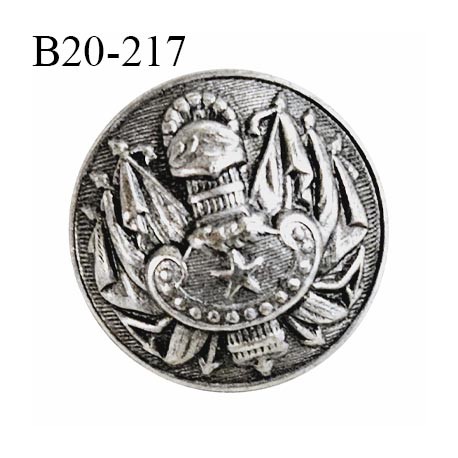 Bouton 20 mm métal très haut de gamme fabriqué pour une grande marque couleur argent vieilli avec motif blason prix à l'unité