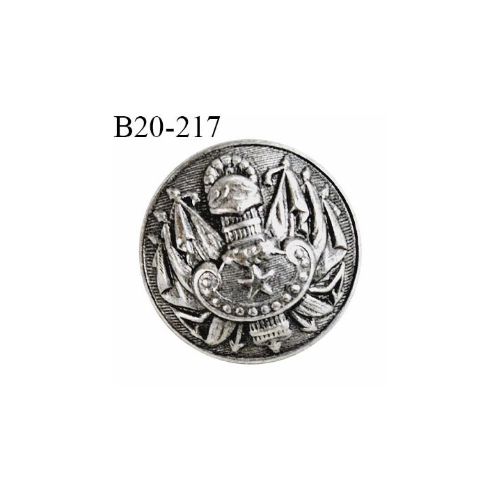 Bouton 20 mm métal très haut de gamme fabriqué pour une grande marque couleur argent vieilli avec motif blason prix à l'unité