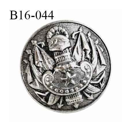 Bouton 16 mm métal très haut de gamme fabriqué pour une grande marque couleur argent vieilli avec motif blason prix à l'unité