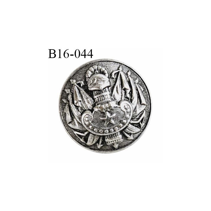 Bouton 16 mm métal très haut de gamme fabriqué pour une grande marque couleur argent vieilli avec motif blason prix à l'unité
