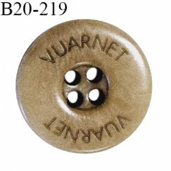 Bouton 20 mm couleur marron clair inscription Vuarnet 4 trous diamètre 20 mm épaisseur 4 mm prix à l'unité