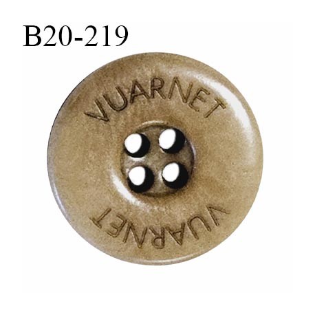 Bouton 20 mm couleur marron clair inscription Vuarnet 4 trous diamètre 20 mm épaisseur 4 mm prix à l'unité