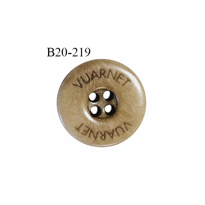 Bouton 20 mm couleur marron clair inscription Vuarnet 4 trous diamètre 20 mm épaisseur 4 mm prix à l'unité