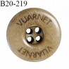 Bouton 20 mm couleur marron clair inscription Vuarnet 4 trous diamètre 20 mm épaisseur 4 mm prix à l'unité