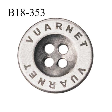 Bouton 18 mm haut de gamme métal couleur argent vieilli inscription Vuarnet couleur laiton 4 trous prix à la pièce